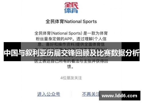 中国与叙利亚历届交锋回顾及比赛数据分析